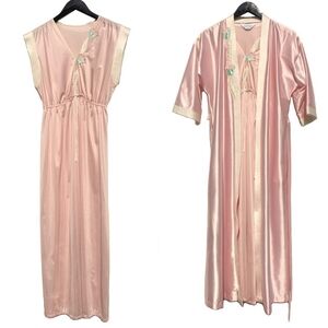 Vintage 50s~60s Pink and Teal Floral Nightgown 2 Piece Set